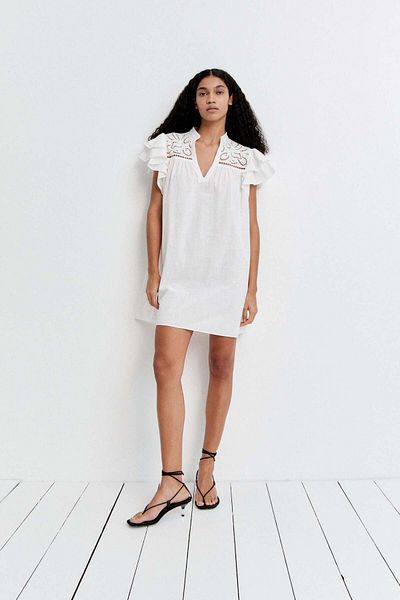 H&M Flutter-sleeve dress with broderie anglaise