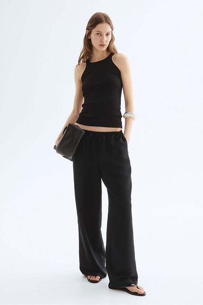 H&M Straight linen-blend trousers