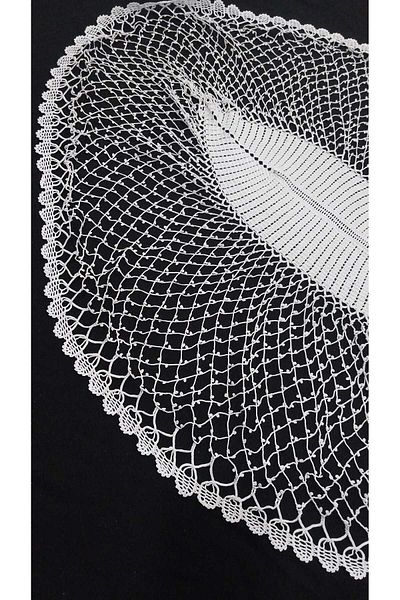 Papatyam Hand Knitted Crocheted Oval Tablecloth (100X75) Lace Set/Vintage/Handcrafted Dowry Lace/Floss Thread