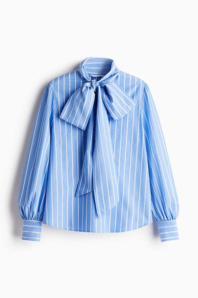 H&M Bow-collar Poplin Blouse
