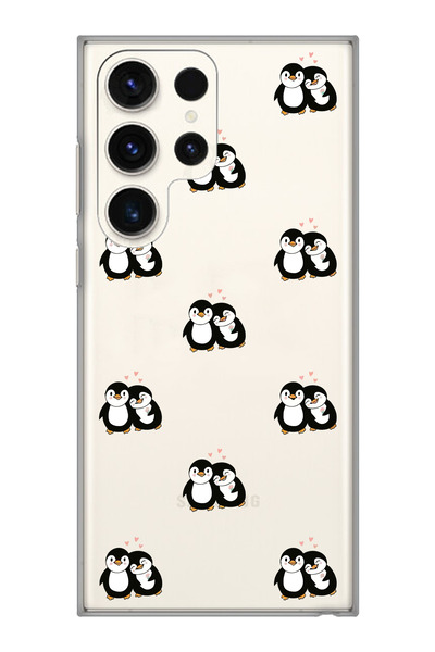 moonset Samsung Galaxy S23 Ultra Uyumlu Penguenler Tasarımlı Baskılı Şeffaf T...
