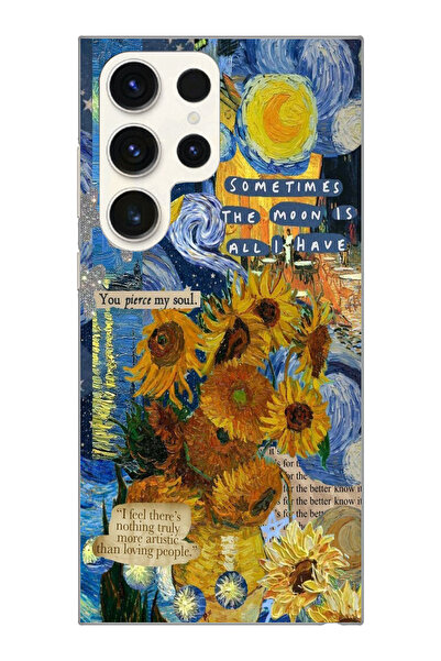 moonset Samsung Galaxy S25 Ultra Uyumlu Van Gogh Tasarımlı Baskılı Şeffaf Tel...