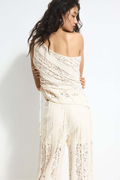 H&M Lace-look jersey one-shoulder top