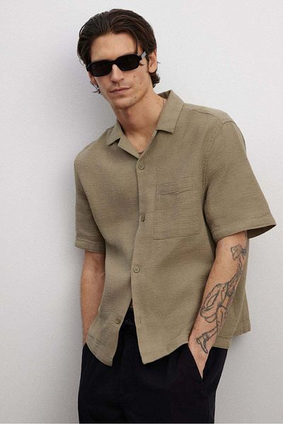 H&M Regular Fit Textured Resort Shirt
