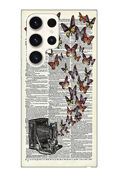 moonset Samsung Galaxy S22 Ultra Uyumlu Vintage Kelebek Tasarımlı Baskılı Şef...