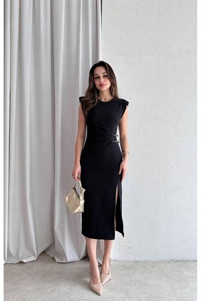 mafdress Γυναικείο βραδινό φόρεμα από μαύρο κρεπ ύφασμα με επένδυση