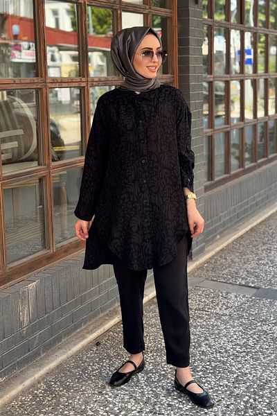 Invee Jachetă de cămașă de damă cu model negru