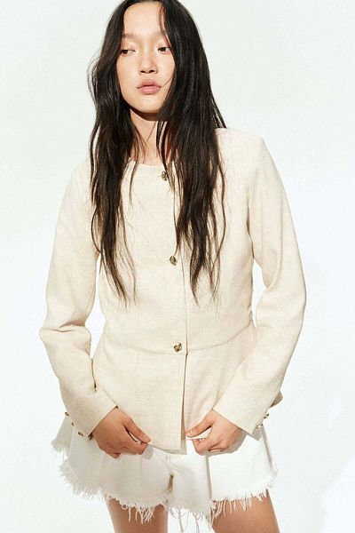 H&M Linen-blend Peplum Jacket