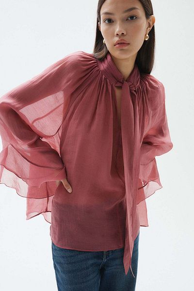 H&M Sheer tie-neck blouse