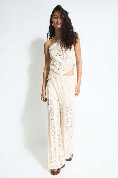 H&M Lace-look jersey one-shoulder top