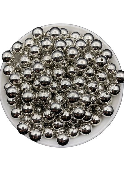 Hobimos 50 τμχ 12 mm Ασημί Χρώμα Ccb Metal Look Ακρυλικές Πλαστικές Χάντρες