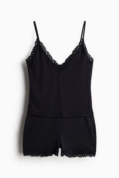 H&M Lace-trimmed Microfibre Pyjamas