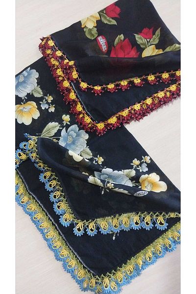 Papatyam Handcrafted 2 Pcs Crochet Embroidered Writing/Crochet Writing/Vintage/Dowry Yemeni/100X100/Cotton