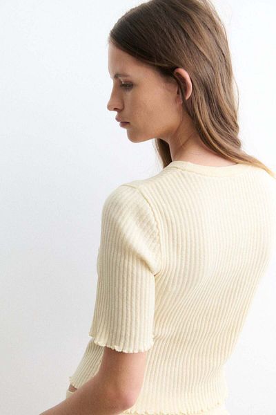 H&M Linen-blend rib-knit T-shirt
