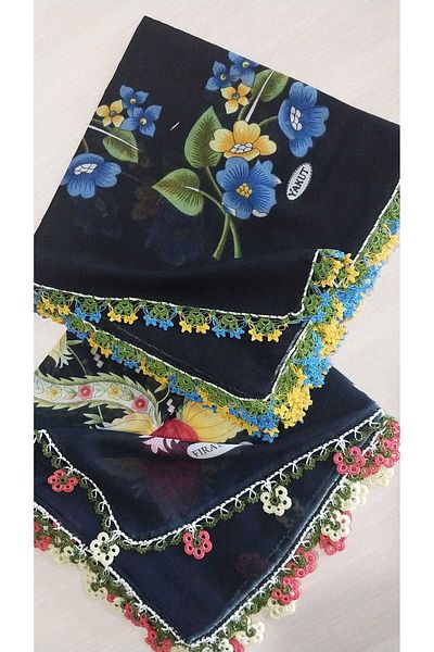 Papatyam Handcrafted 2 Pcs Crochet Embroidered Writing/Crochet Writing/Vintage/Dowry Yemeni/100X100/Cotton