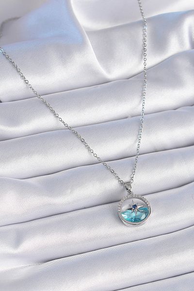 Skygo Zircon Stone Silver Colored 316L Marine Look Polar Star Necklace - Tj-Bko9359