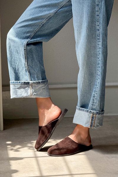NİŞANTAŞI SHOES Ricci Brown Genuine Suede Flat Sole Women's Slippers