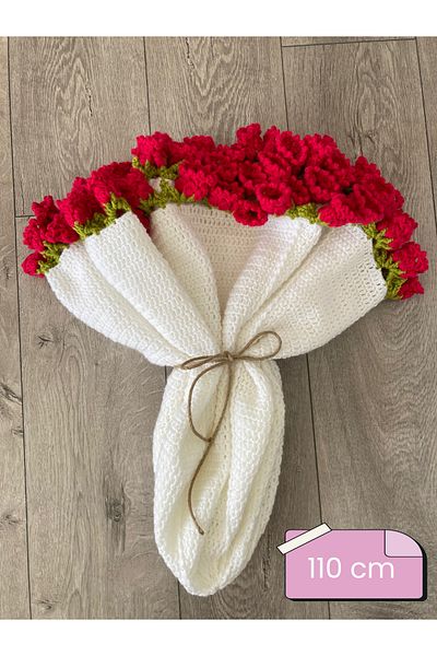 NurEra Design Hand Knitted Pink Flower Bouquet Blanket/Valentine's Day-Mother's Day Immortal Gift/Tv Blanket