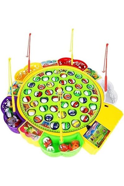 Other Large Rotating Fishing Game With Music, 45 Fish, 5 Rods, Educational Toy For Kids Aged 3