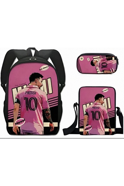Kawai Erkek Çocuk Messi Arabalar Çanta Beslenme ve Kalemlik Seti