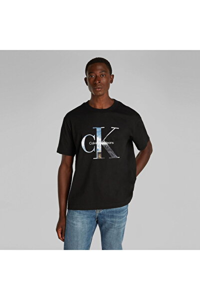 Calvin Klein Men's Short Sleeve Ck Text Detail Crew Neck Black T-Shirt J30J 327483 -Beh