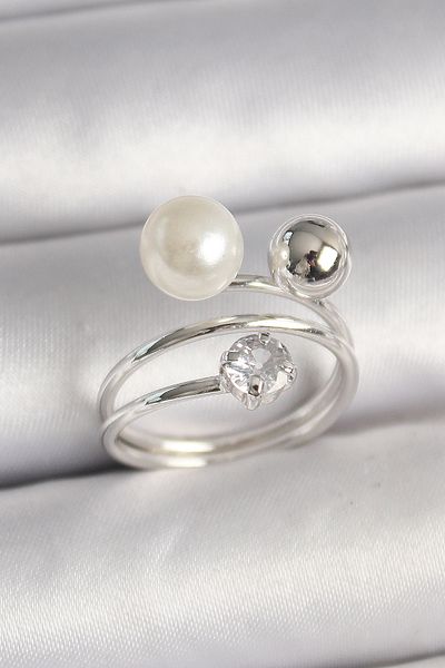 Skygo Brass Silver Color Zircon Stone Bulk Pearl Model Women's Ring - Tj-Byk3678