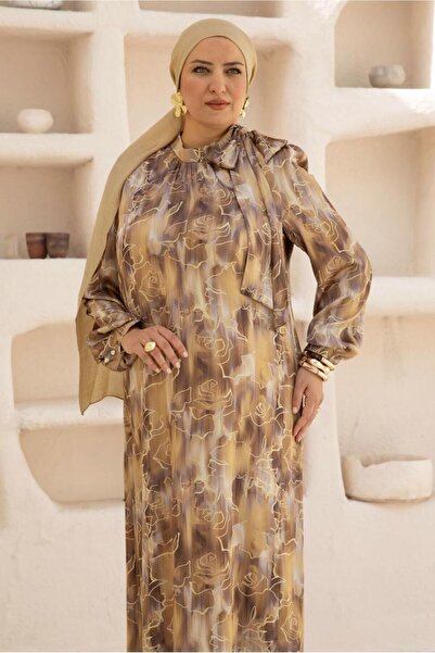 Alvina Patterned Large Size Satin Dress 20725