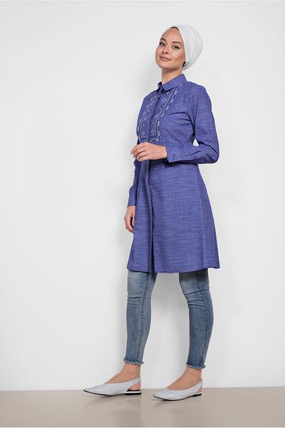 Alvina Square Patterned Embroidered Cotton Tunic 4150