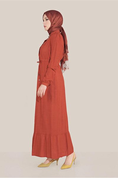 Alvina Collar Detail Waist Tie Fluffy Dress 40711