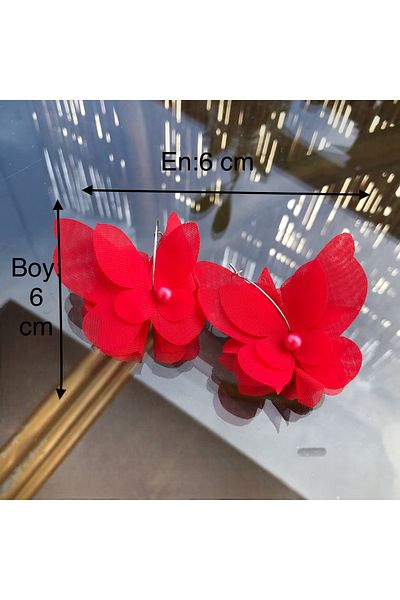 By G Tasarım Red Chiffon Flower Butterfly Earrings