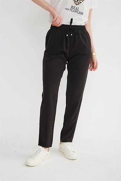 Fashion Friends Comfortable Stretchy Waisted Tie-Up Black Pants