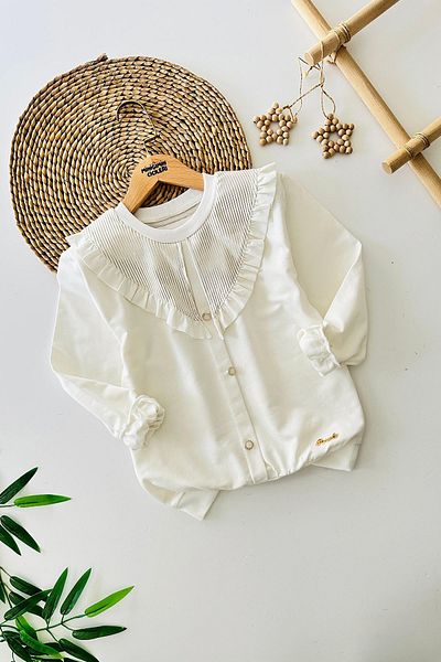 Minigimin Cicileri My Little One's Cicileri Gold Collar Ruffle Detailed Girl's Sweat - Cream