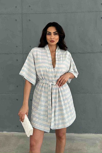 Cappmoda TKM-03618 - Set pantaloni scurți și kimono cu dungi albastre
