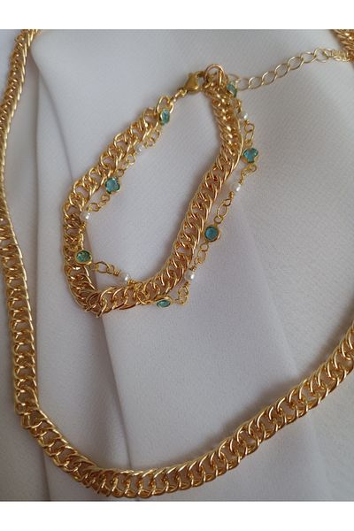 KobalBusiness Bijouterie Set - 45 cm Row Plated Chain Colorful Zircon Stone Multiple Bracelet Set.