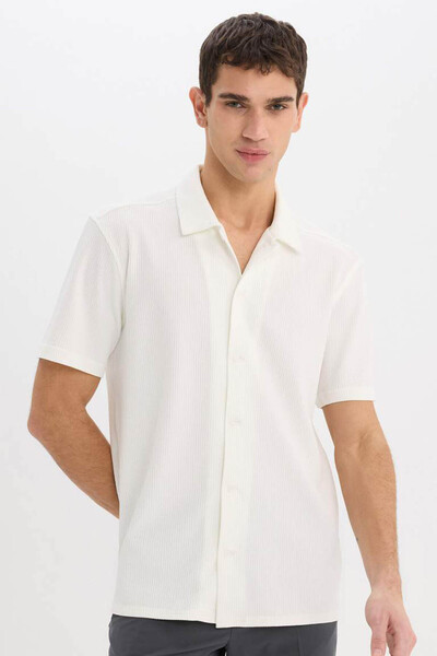 DeFacto Ανδρικό πουκάμισο Regular Fit Polo Collar Summer Ecru E1211AX/ER85