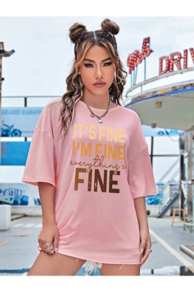 NOFLEN Everything's Fine Printed Oversize T-shirt Casual Boyfirend