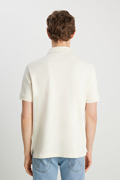 WRANGLER Ανδρικό κοντομάνικο μπλουζάκι Polo Ecru με κανονική εφαρμογή