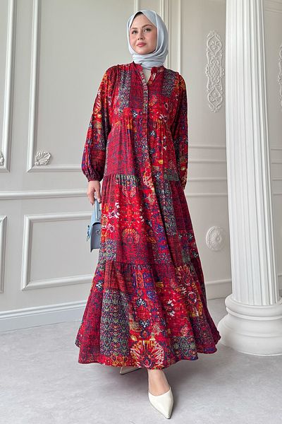 InStyle Bohemian Ethnic Pattern Red Viscose Dress