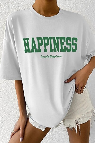 NOFLEN Happiness Printed Women's Oversize Salas T-shirt Boyfirend