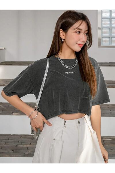 NOFLEN Γυναικεία Crop Oversize Εκλεπτυσμένα τυπωμένα τυπωμένα