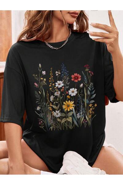 NOFLEN Γυναικείο μπλουζάκι Oversize Casual με φλοράλ στάμπα Boyfirend