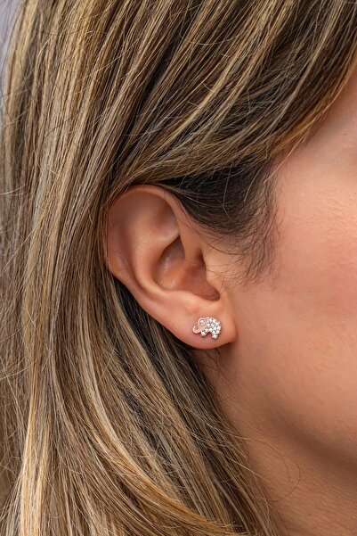 Nereze 925 Ayar Gümüş Rose Kaplama Minimal Fil Küpe