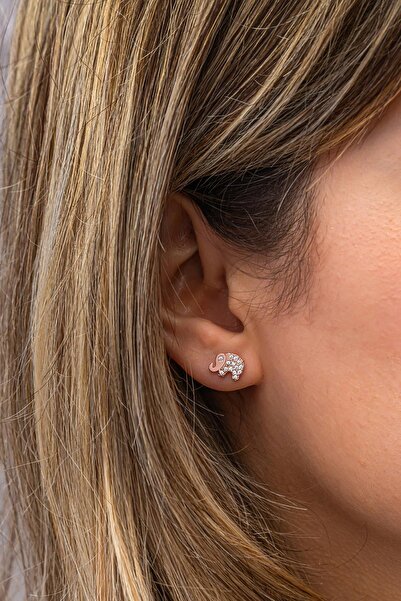 Nereze 925 Ayar Gümüş Rose Kaplama Minimal Fil Küpe