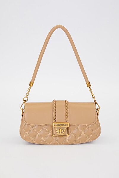 Levidor Kahve Oval Kapitone Desen Omuz Çantası