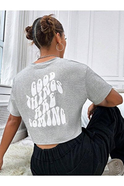 NOFLEN Γυναικεία Crop Oversize Good Things Printed