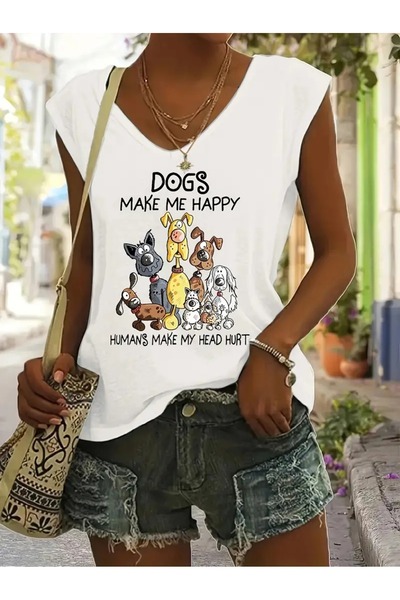 NOFLEN Γυναικείο μπλουζάκι με λαιμόκοψη V, αμάνικο Oversize Salas Boyfriend