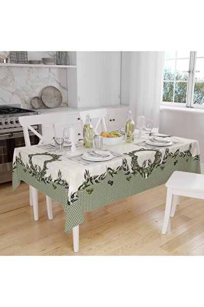 Tropikhome Dijital Yeşil Zeytin Desenli Silinebilir Masa Örtüsü