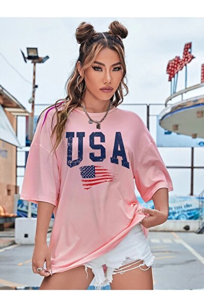 NOFLEN USA America Printed Oversize T-shirt Casual Boyfirend