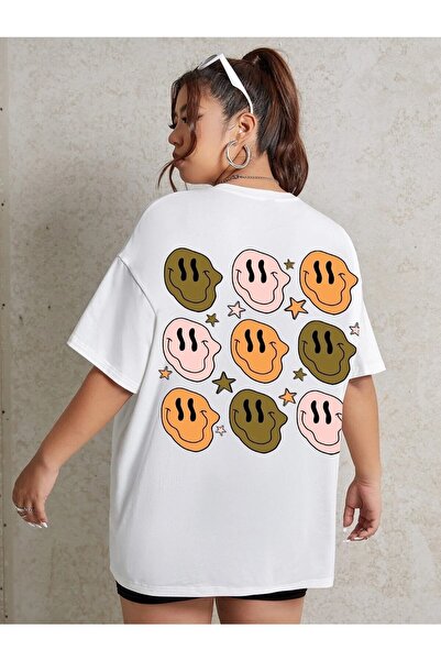 NOFLEN Smiles Back Printed White Oversize T-shirt Casual Boyfirend