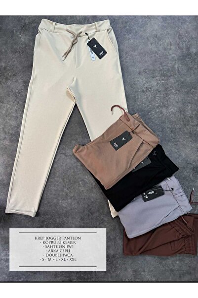 MODA Erkek Beli Lastikli Yarım Kemer Gofre Kumaş Pantolon
